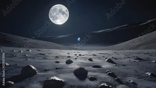 Vector of a moon over a vast desert landscape wallpaper.
