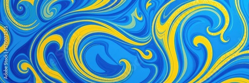Blue and yellow swirling pattern with glittery accents, colorful patterns, layered colors, abstract swirled design