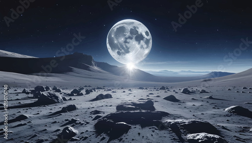Vector of a moon over a vast desert landscape wallpaper..