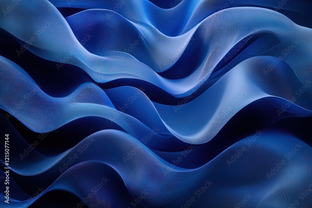 Fototapeta premium A digital wave pattern in various shades of blue, where the smooth curves and gradients create a sense of fluid motion