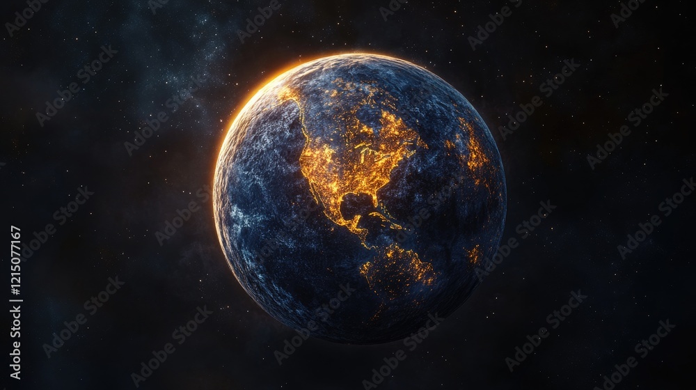 Fototapeta premium A satellite view of Earth at night, highlighting the eastern United States and parts of Central America and the Caribbean.