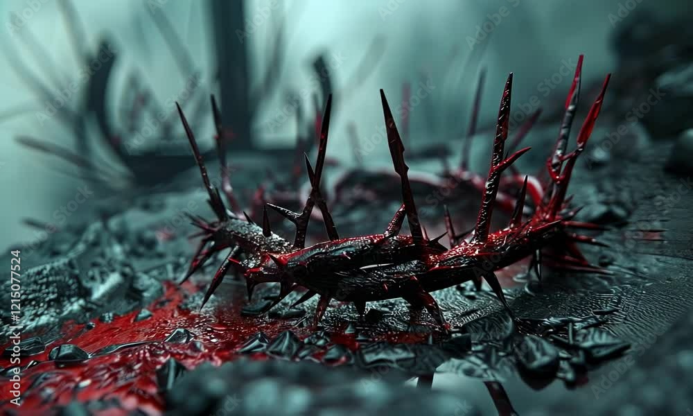 Good Friday, Passion of Jesus Christ. Crown of thorns. Christian holiday of Easter. Crucifixion, resurrection of Jesus Christ. Gospel, salvation