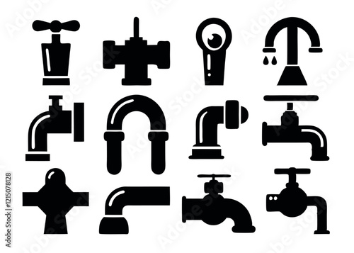Vector Illustration of Various Plumbing Fixtures and Pipes