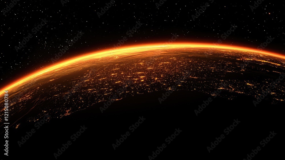 Obraz premium A satellite view of Earth at night, highlighting the eastern United States and parts of Central America and the Caribbean.