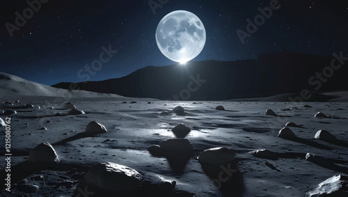 Vector of a moon over a vast desert landscape wallpaper..
