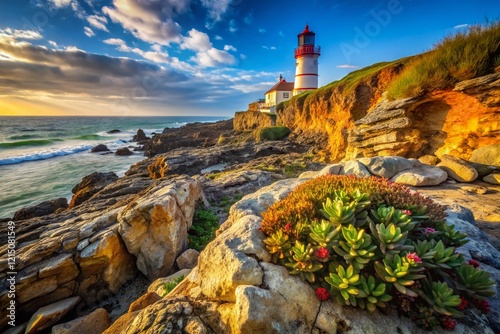 Macro Photography: Lighthouse & Rugged Cliffs, Sao Pedro de Moel, Portugal photo