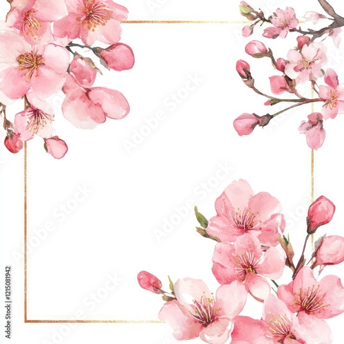 Delicate Pink Cherry Blossoms Frame a Blank Space