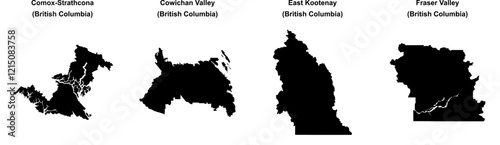 Comox-Strathcona, Cowichan Valley, East Kootenay, Fraser Valley outline maps