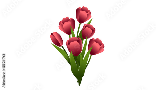 A collection of red tulips, a bouquet of tulips.Vector illustration isolated on a white background. Flowers for the holiday. March 8th