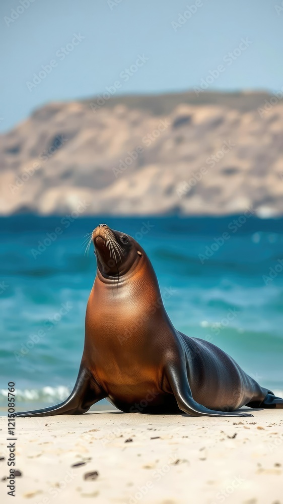 Fototapeta premium California sea lion seal basking in the sun on the shores of Baja California, Baja California, coast