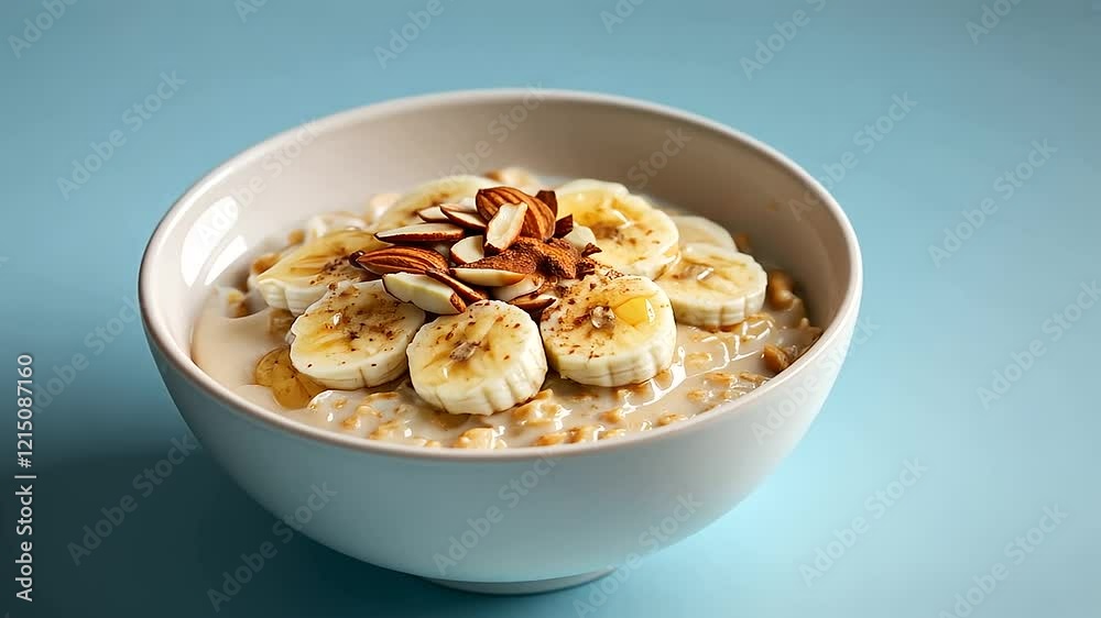 Healthy Oatmeal Bowl with Bananas and Almonds for Breakfast Healthy Oatmeal Bowl with Bananas and Almonds for Breakfast