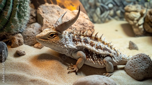 Desert Horned Lizard Phrynosoma platyrhinos phylum Chordata class Reptilia order Squamata family Phrynosomatidae camouflaged among rocks sand its spiny body blending into the arid environment photo