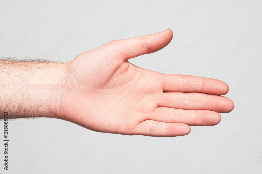 Hand gesture expressing welcome neutral background close-up concept Hand gesture expressing welcome neutral background close-up concept