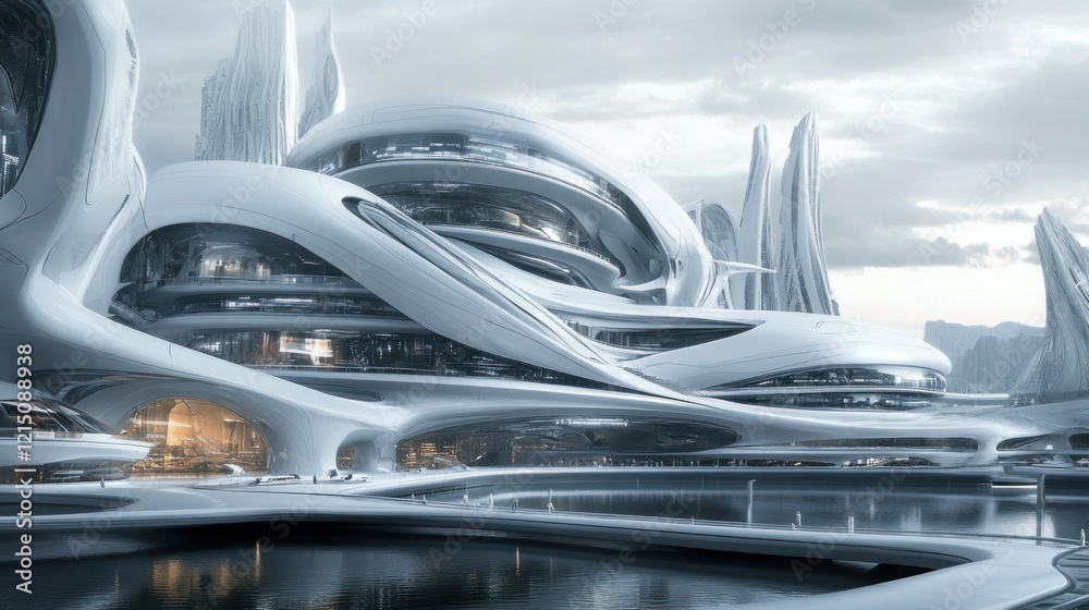 Fototapeta premium Futuristic Cityscape with White Architecture