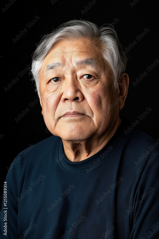 mature man with gray hair and serious expression, wearing dark shirt against black background mature man with gray hair and serious expression, wearing dark shirt against black background