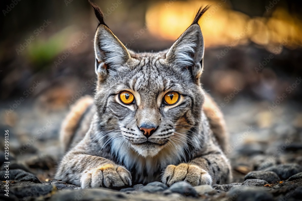 Gray Lynx Cat with Big Ears, Yellow Eyes, Homeless, Evil - Stock Photo Gray Lynx Cat with Big Ears, Yellow Eyes, Homeless, Evil - Stock Photo