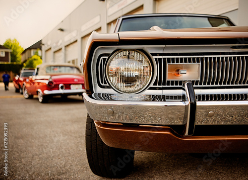 Classic American cars on display at vintage automotive exhibition. 