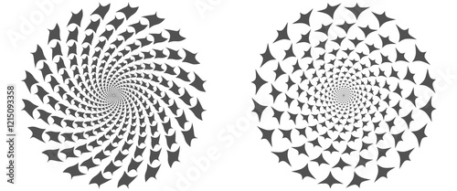 Abstract Radial Art Symmetrical Diamond Shapes in a Stunning Spiral Formation vector, Black Diamond Shapes Converging into a Central Focus