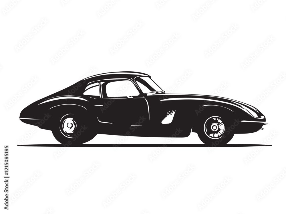 Naklejka premium Vintage classic sports car silhouette isolated on white background. Black classic sports car vector silhouette.
