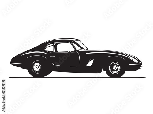 Vintage classic sports car silhouette isolated on white background. Black classic sports car vector silhouette.