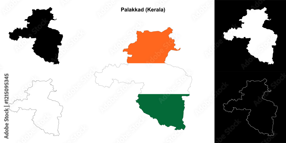 Fototapeta premium Palakkad district (Kerala) outline map set
