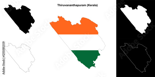 Thiruvananthapuram district (Kerala) outline map set