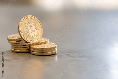Bitcoin, stack, coins, finance, marble, closeup, investment, background