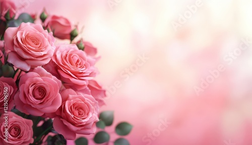 Soft Pink Roses Blooming on Delicate Blurred Background