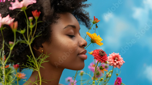 Serenity in nature: woman with flowers