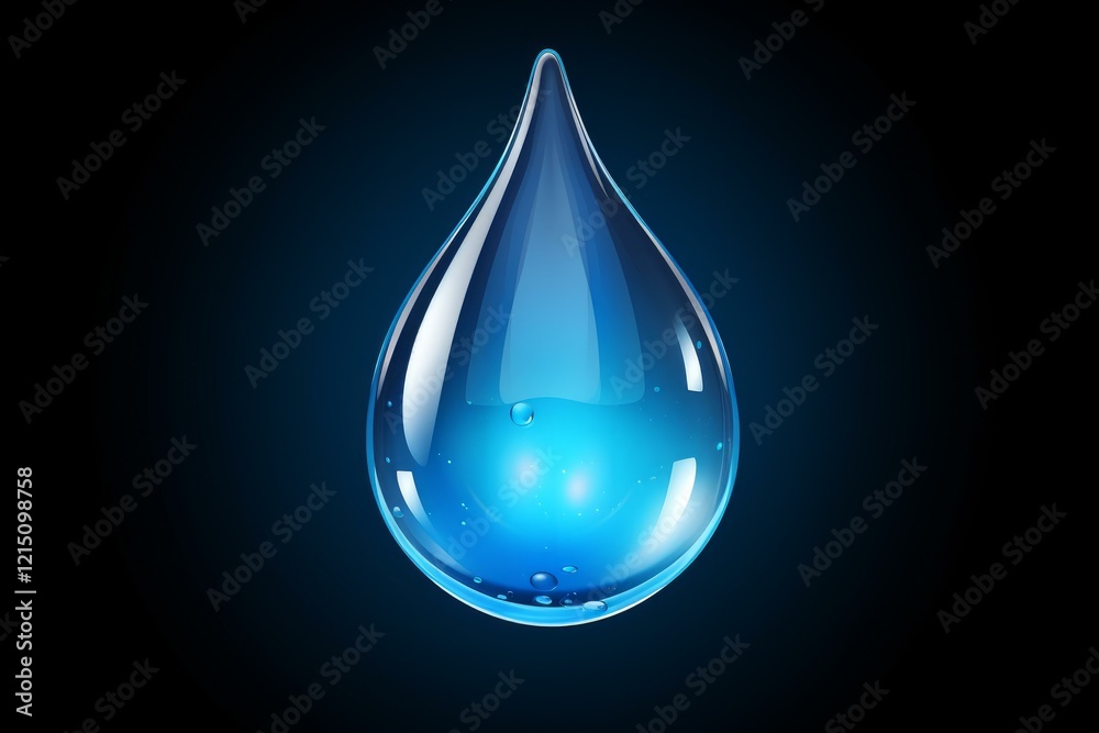 Luminous blue water drop glowing on a dark background, representing purity, hydration, and nature's essence Luminous blue water drop glowing on a dark background, representing purity, hydration, and nature's essence