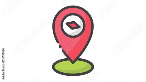 Animated Pin Maps Compass Icon Colored line, 4K Illustration animated icon on Transparent background alpha channel