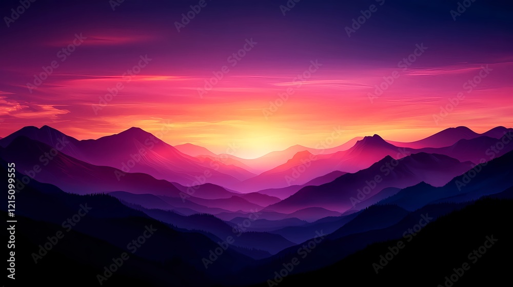Fototapeta premium Serene Sunset Over Majestic Mountains with Colorful Sky Hues