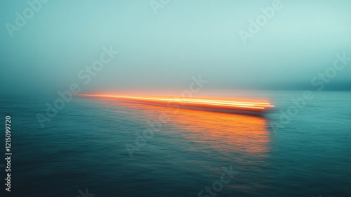 Streaks of light from a fast-moving car against a vivid blue sky showcasing high-speed motion blur effect light trails in a minimalistic composition with blank caption space on the side modern and dyn photo