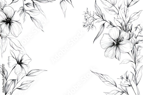 Elegant Black and White Floral Border Design Featuring Delicate Petals and Foliage for Use in Print and Digital Projects Celebrating Nature's Beauty and Sophistication