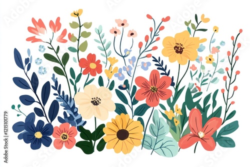 Vibrant Floral Arrangement with Colorful Flowers in Artistic Style Featuring a Variety of Blooms and Lush Greenery for a Fresh and Cheerful Aesthetic