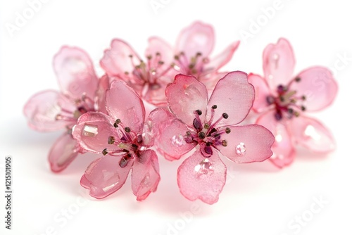 Delicate Pink Blossom Flowers with Translucent Petals and Fine Details on a Soft White Background for Creative Design and Artistic Projects