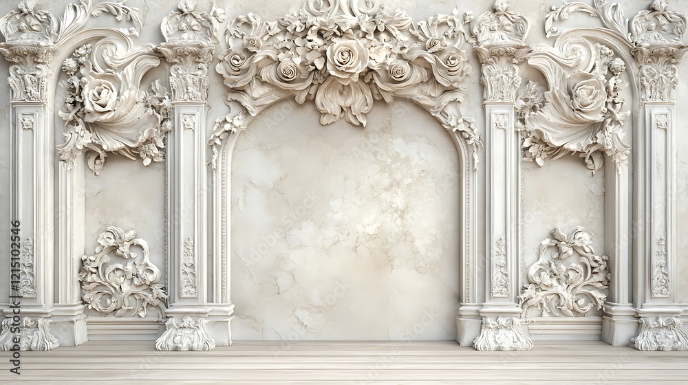 Elegant White Marble Archway With Intricate Floral Carvings Elegant White Marble Archway With Intricate Floral Carvings