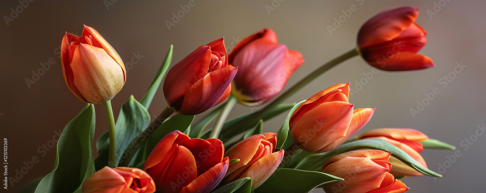 Obraz premium Vibrant orange tulips on soft background