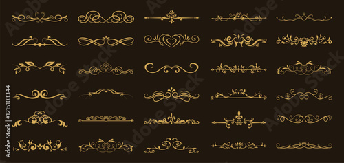 Line dividers. Decorative swirl text separators, vintage divider. Victorian flourishes line calligraphic swirly filigree decoration editable stroke vector set