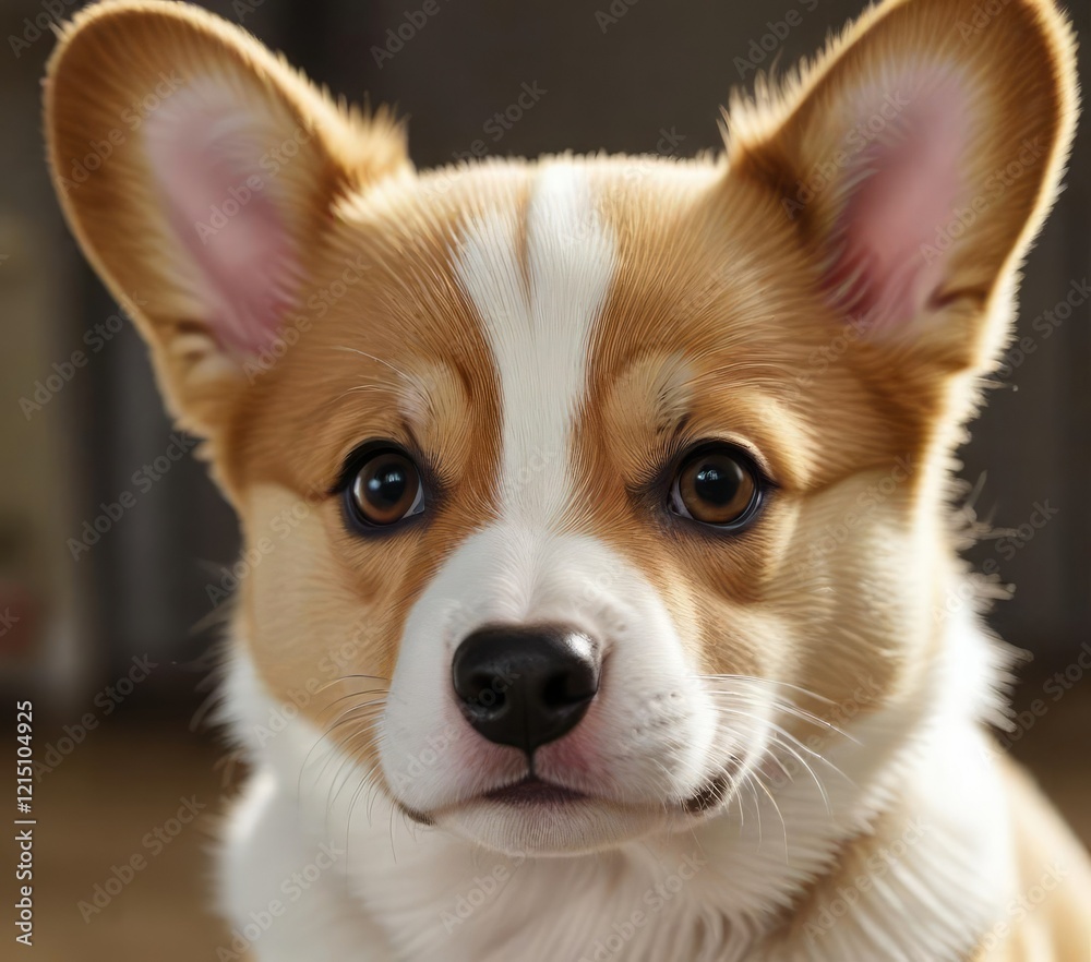 Close-up of welsh corgi puppy with bright eyes, top view, portrait, small dog, miniature Close-up of welsh corgi puppy with bright eyes, top view, portrait, small dog, miniature