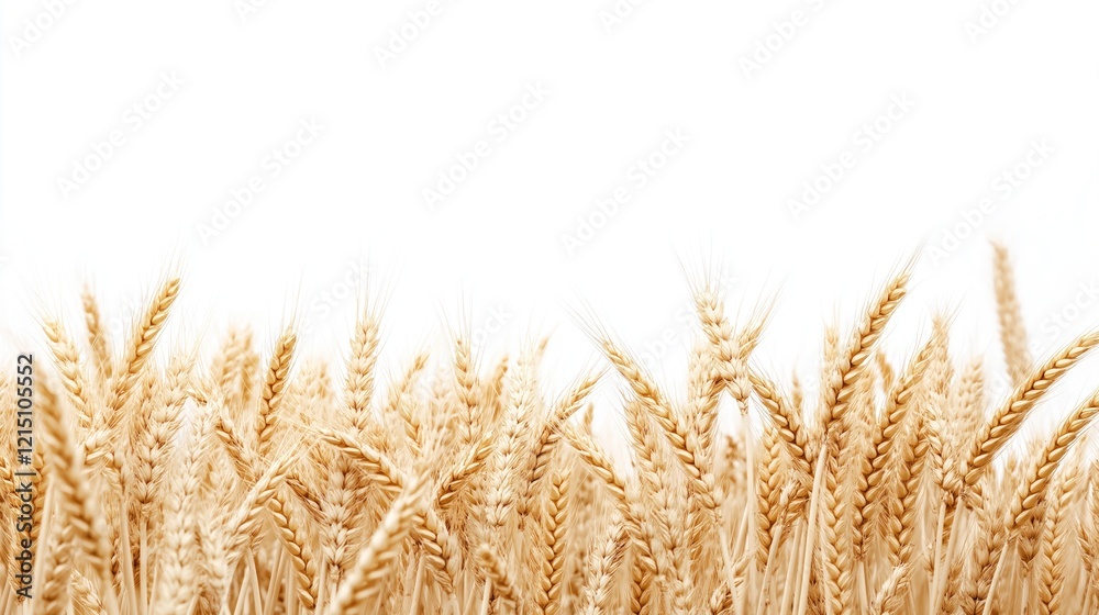 Fototapeta premium Close up view of golden wheat field. Ripe wheat stalks shown. Agriculture image perfect for farm backgrounds, agriculture themes. Wheat ready for harvest. Perfect image for nature, food related