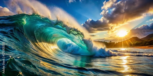 Majestic Ocean Waves: High-Angle View of Blue Water Background