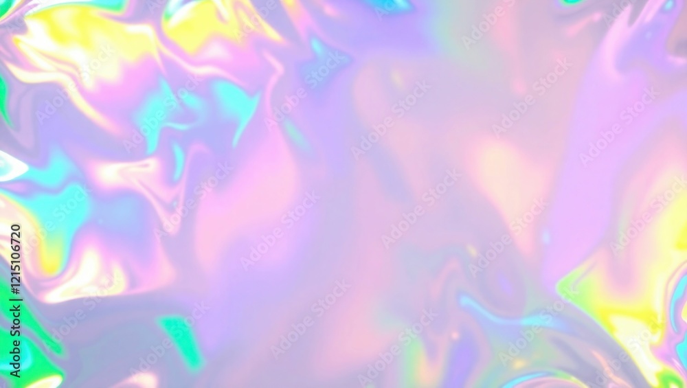 Obraz premium Abstract ethereal pastel neon holographic blue, pink, digital lavender purple crumpled metallic foil background.