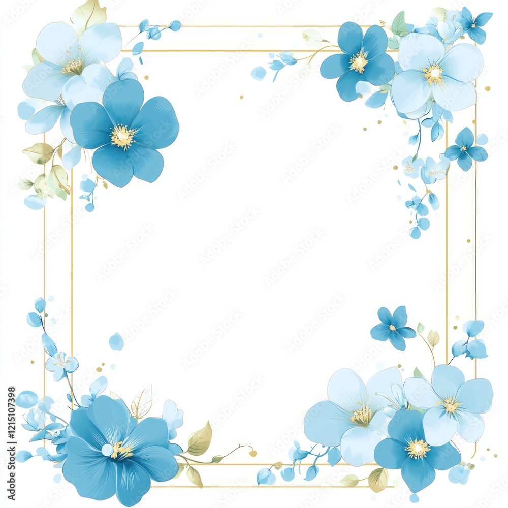 Elegant Blue Floral Frame Design With Gold Accents Elegant Blue Floral Frame Design With Gold Accents