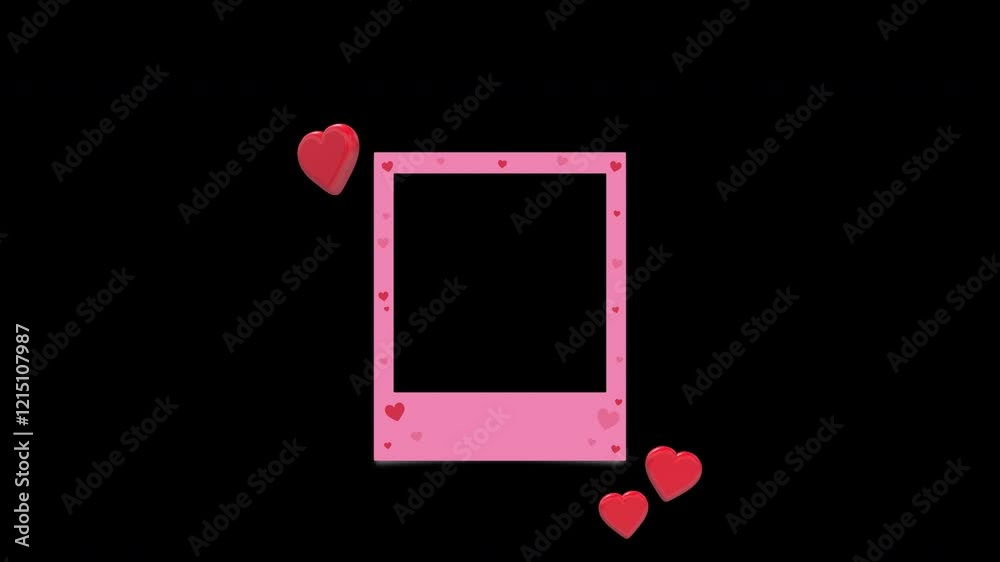 Valentine's Day Polaroid Titles Valentine's Day Title Loop On Instant Photo Frame With 3D Floating Hearts On Alpha Background