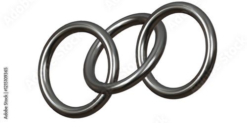 three ring of 3d Circle silver metal on white background, Transparent background