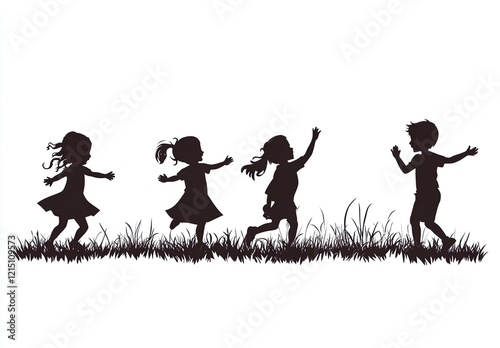 Stylish silhouette set of kids playing together photo