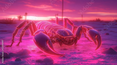 Glowing Glass Scorpion Desert Sunset Scene photo