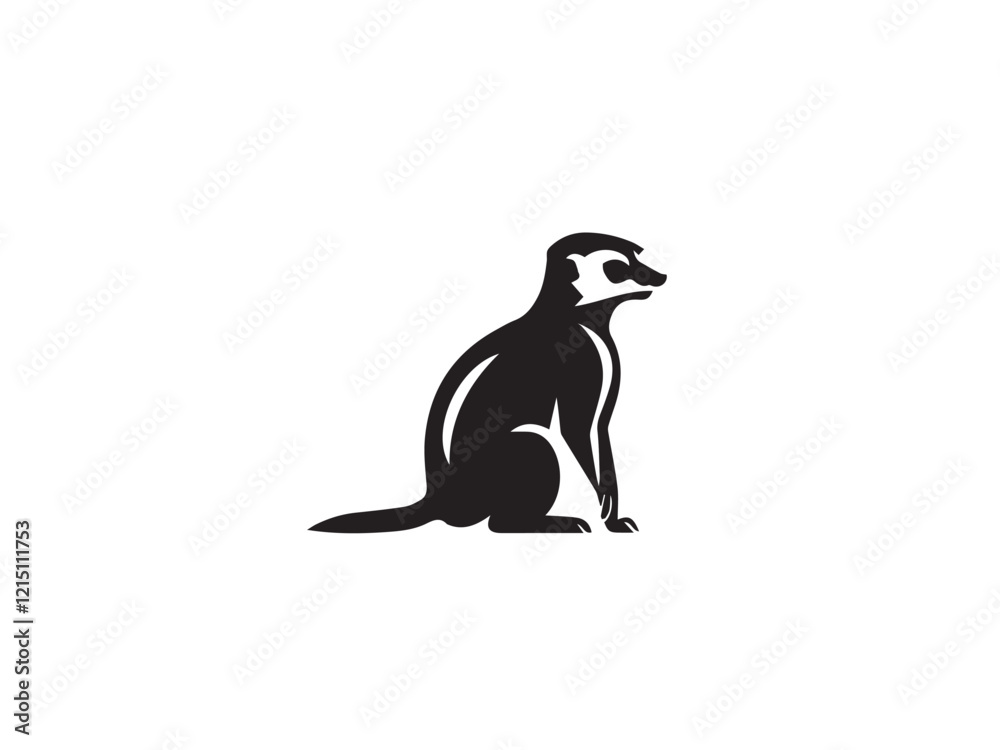 Obraz premium Meerkat vector silhouette isolated in white background. Black Meerkat animal silhouette. Meerkat logo icon.