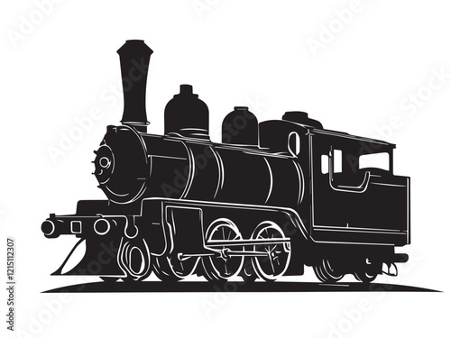 Locomotive Train silhouette vector illustration isolated on a white background. Black Train silhouette. 